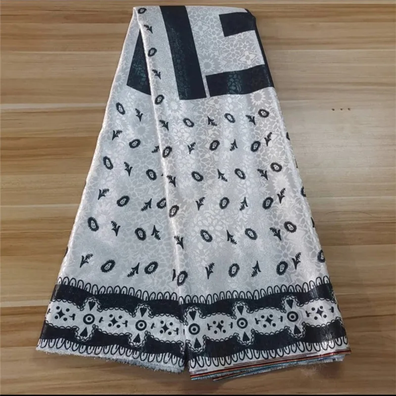 

Жаккардовая Кружевная Ткань 5 ярдов, парчовая ткань с принтом, африканская органза, золотая линия, жаккардовая ткань для нигерийского свадебного платья (46