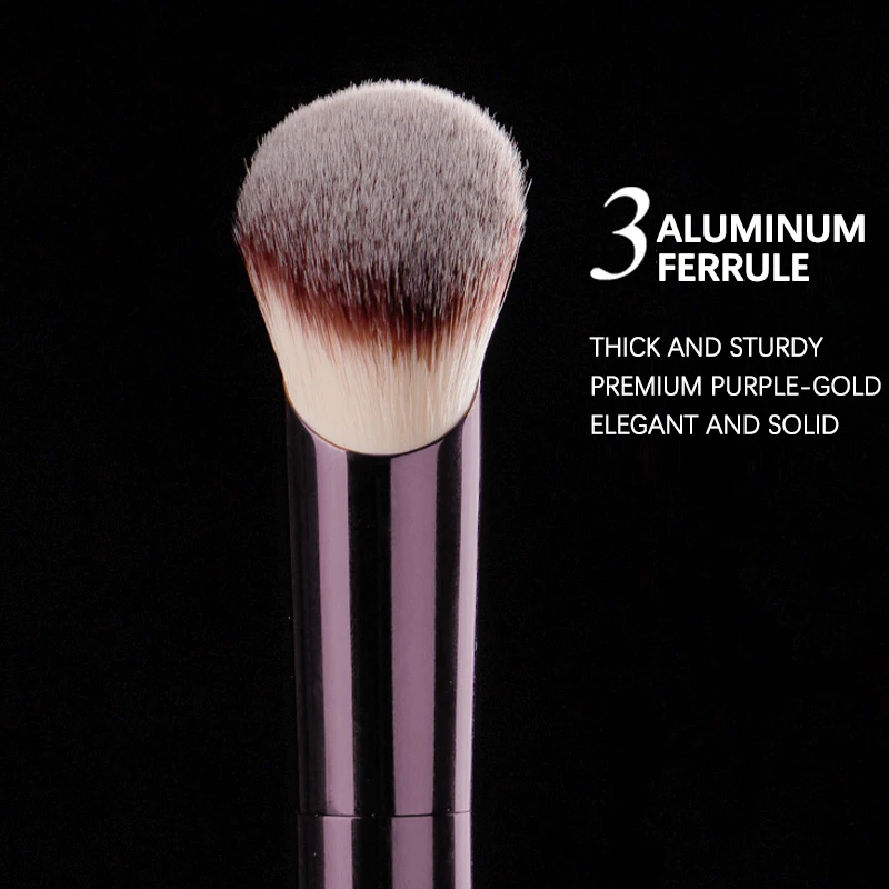 Pennello per fondotinta con manico in alluminio viola e setole in fibra morbida, strumento di bellezza leggero e alla moda, senza cuciture._voghion.com