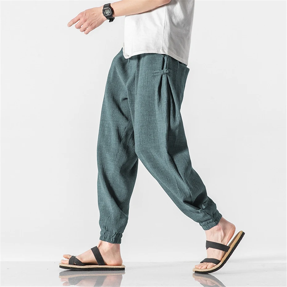 Summer Thin Pants Men Linen Pants Chinese Style Joggers Male Fashion Casual Harajuku Pencil Pants Male