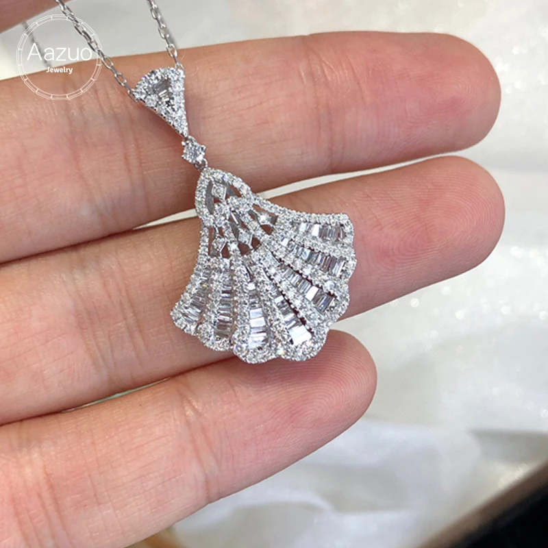 

Aazuo 18K Solid White Gold 0.95ct H SI Women Engagement Certified Real Natural Diamonds Fan Necklace Fashion Design For Lady