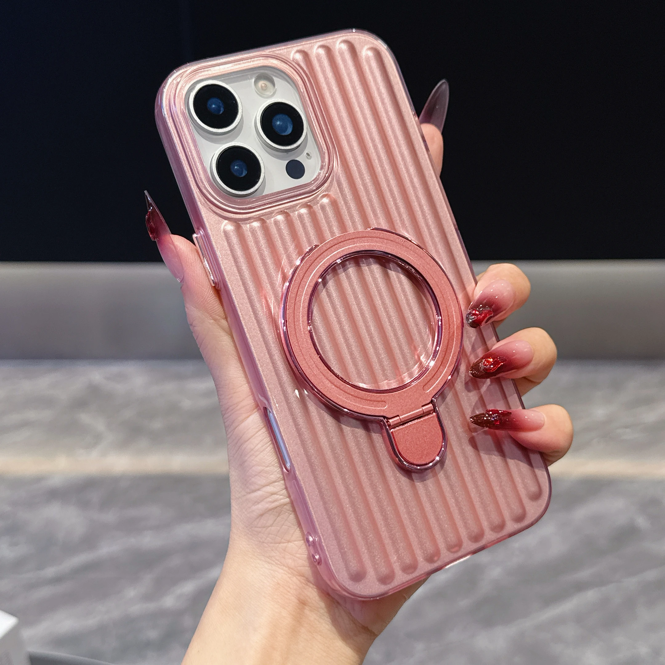 Corrugated Magnetic Folding Stand Holder Case with Stripe Design
