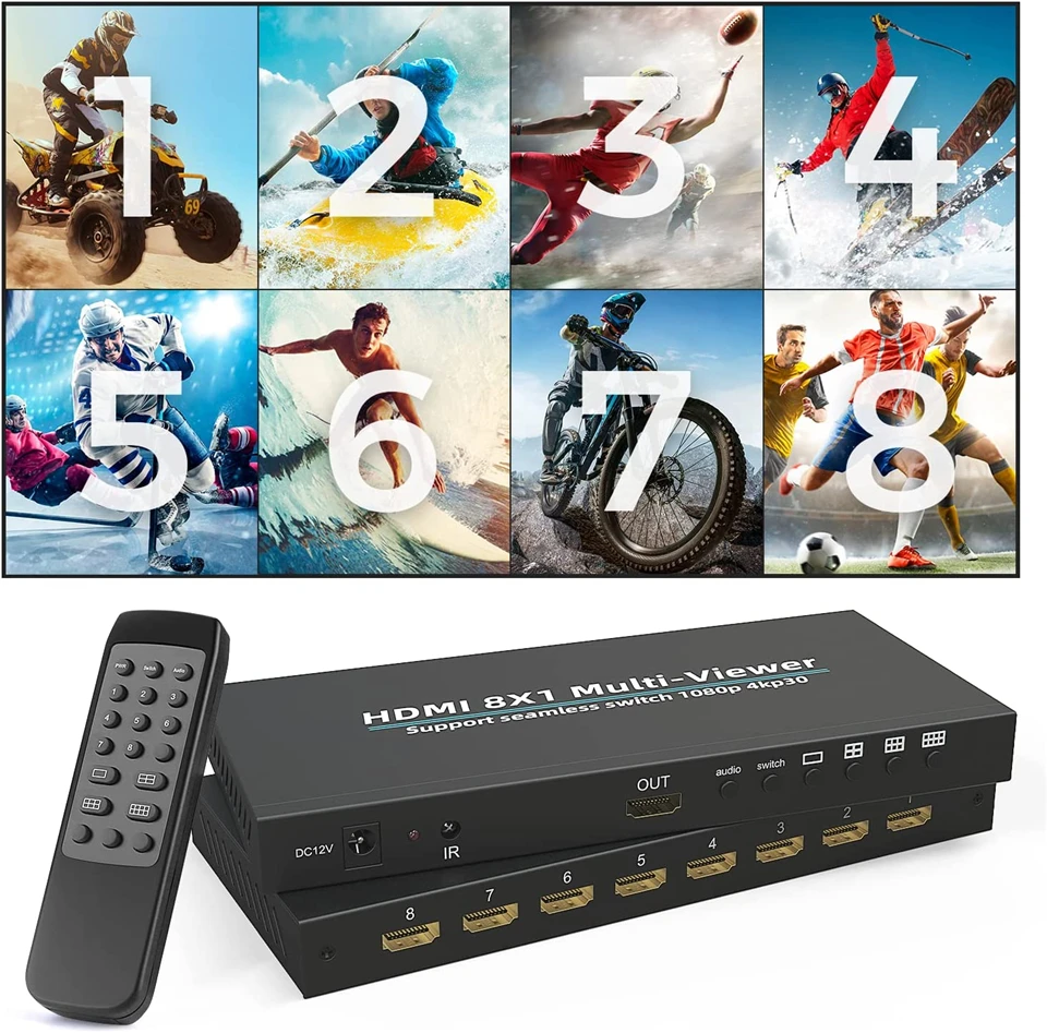 HDMI-compatible Multiviewer 4K 4 In 8 In 1 Out 1080P Quad Screen Multi Viewer HD