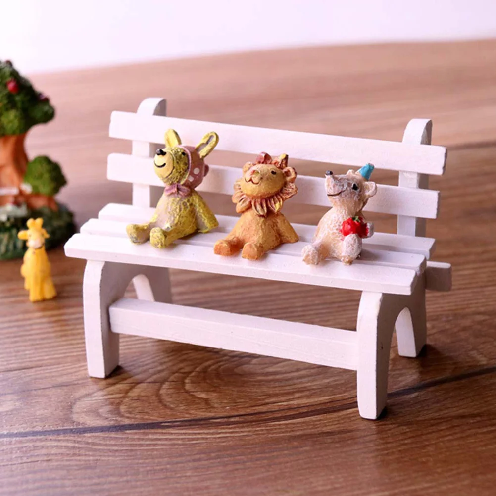 2 PCS Small White Chair Pretend Play Educational Toy Wooden Mini Puzzle Office Decoration House Simulation