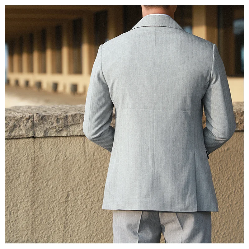 Stripe Suit Men Versatile Fashion Gentleman's Double Breasted Italian Lapel Coat Formal Wedding Groom Business Men Tuxedo Suit