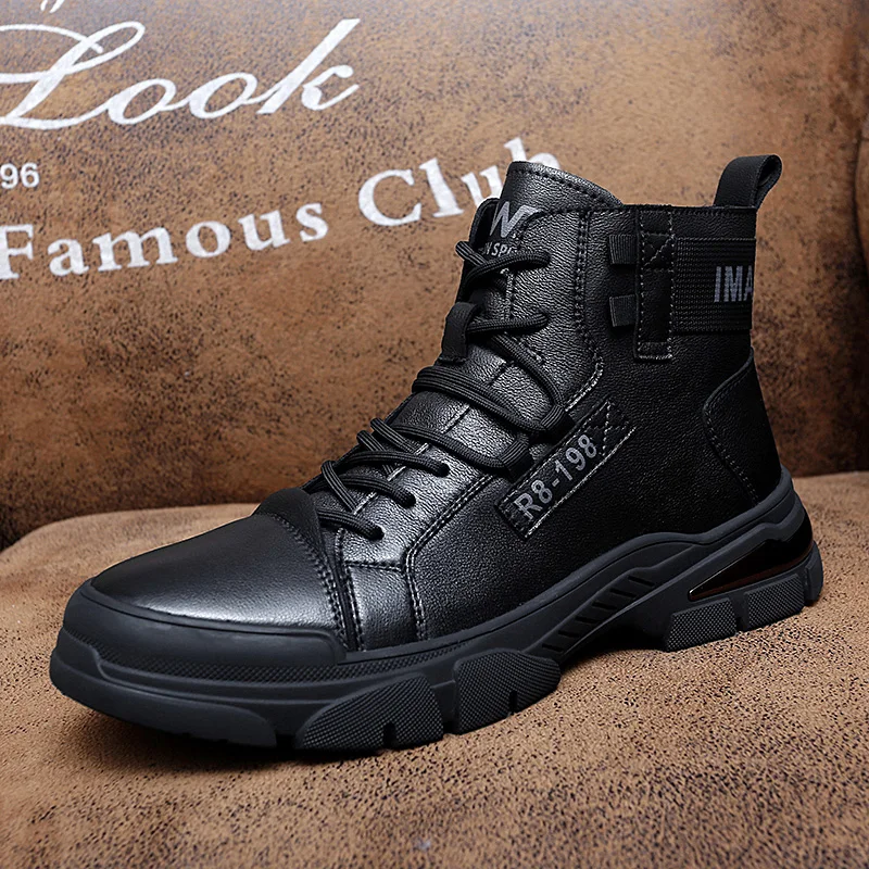 

Дизайнерские брендовые зимние ботинки из хлопка, плюшевые стильные мужские модные высокие ботинки, Уличная Повседневная мужская обувь из натуральной кожи