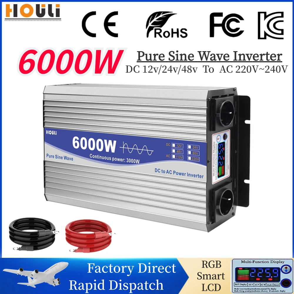 

Pure Wave Sinus Inverter 3000w 5000w 6000w Inverters 12v 24v 48v To 220v 230v Voltage Converter 50HZ 60HZ Car Solar Transformer