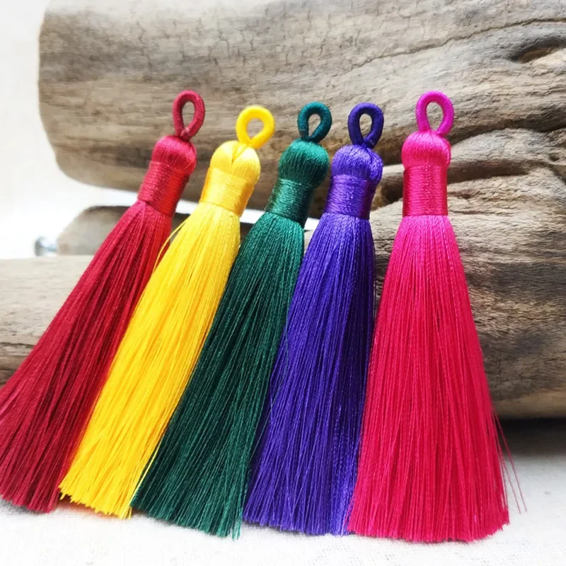 5pcs/lot 8cm Silky Tassel Hanging Ring Silk Fringe Tassel Trim Decor Key Tassels DIY Jewelry Making Home Decor