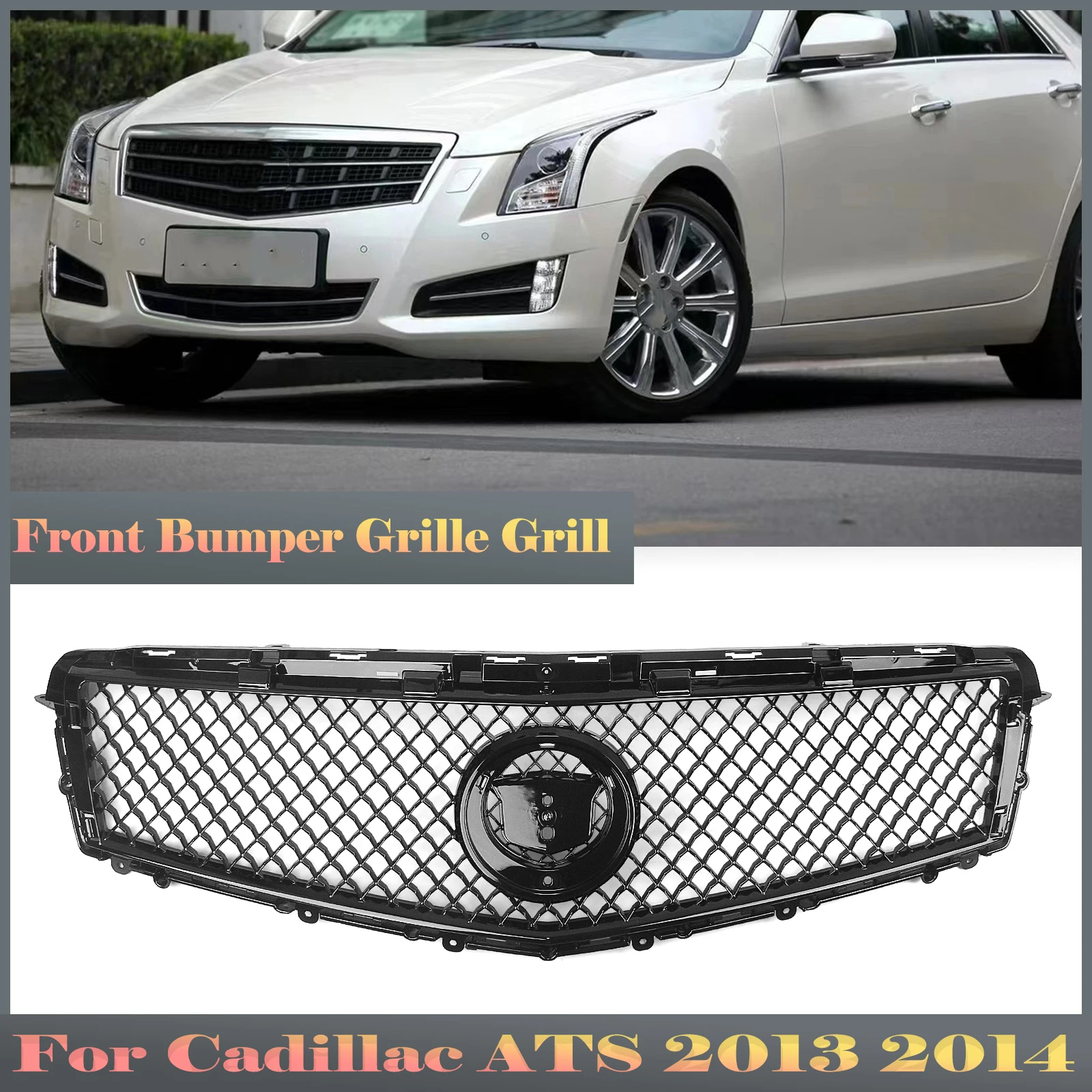 

Front Grille For Cadillac ATS 2013 2014 Sedan 4-Door Black Honeycomb Style Racing Grills Car Upper Bumper Hood Mesh Vent Grid