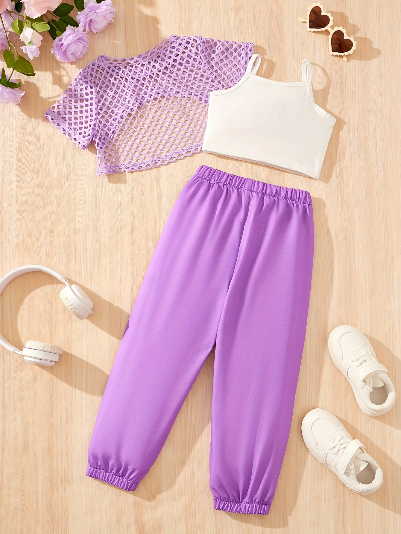 Ins Girls Fashion Casual Tops Vest Trousers Three-Piece Children's Suit Suitable for 1-8 Years Old