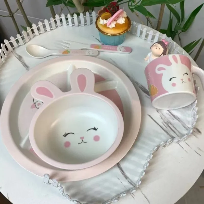 

Baby Natural Bamboo Fiber Tableware Bowl Feeding Plate Children Cute Cartoon Set Shape Dishes Food Material Partitions Plates