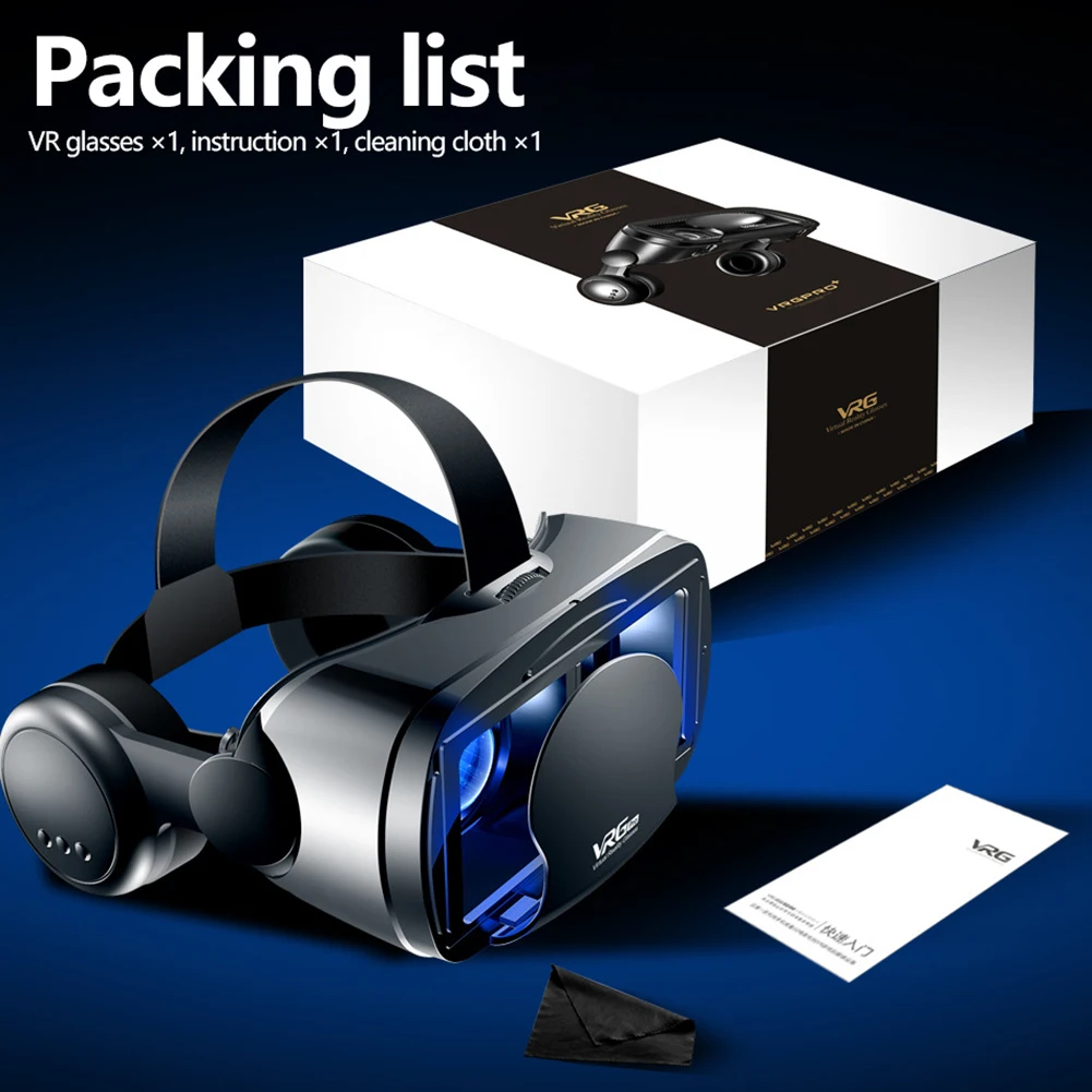 New VRG Pro + 3D VR Glasses Full-screen Durable Virtual Reality Glasses With A Large Headset For 5 To 7 Inches Smartphone