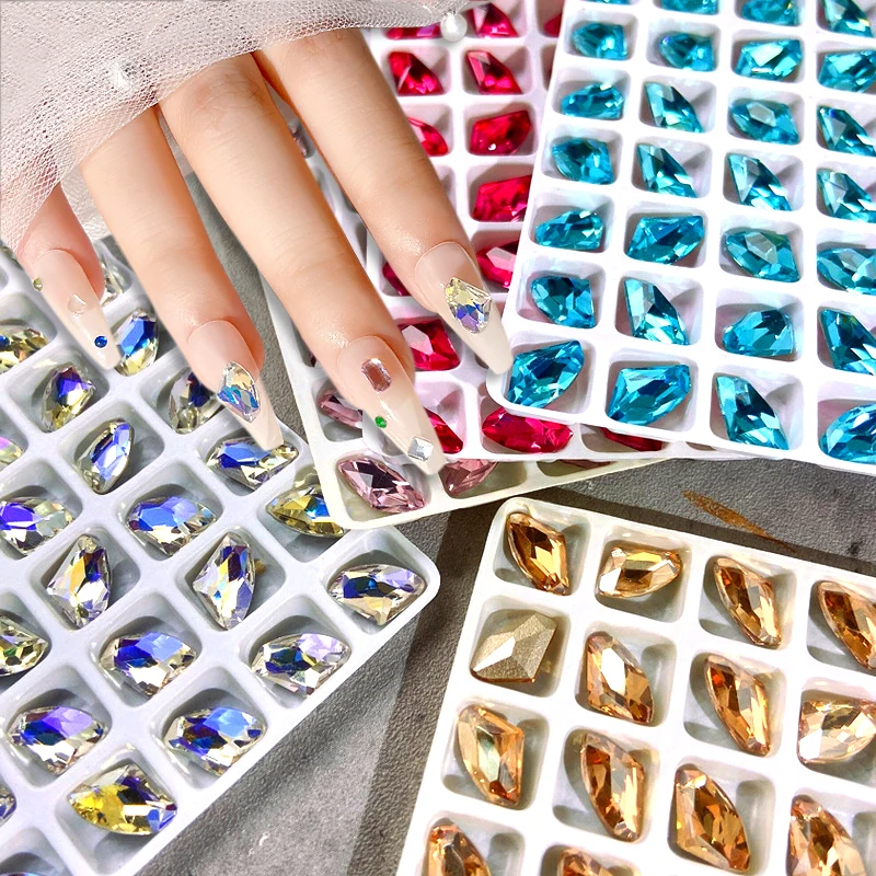 

10pcs Irregular Axe Pointed Bottom Rhinestones For Nails Hatchet Nail Charms Shiny Crystal Glass Nail Gems Nail Art Decorations