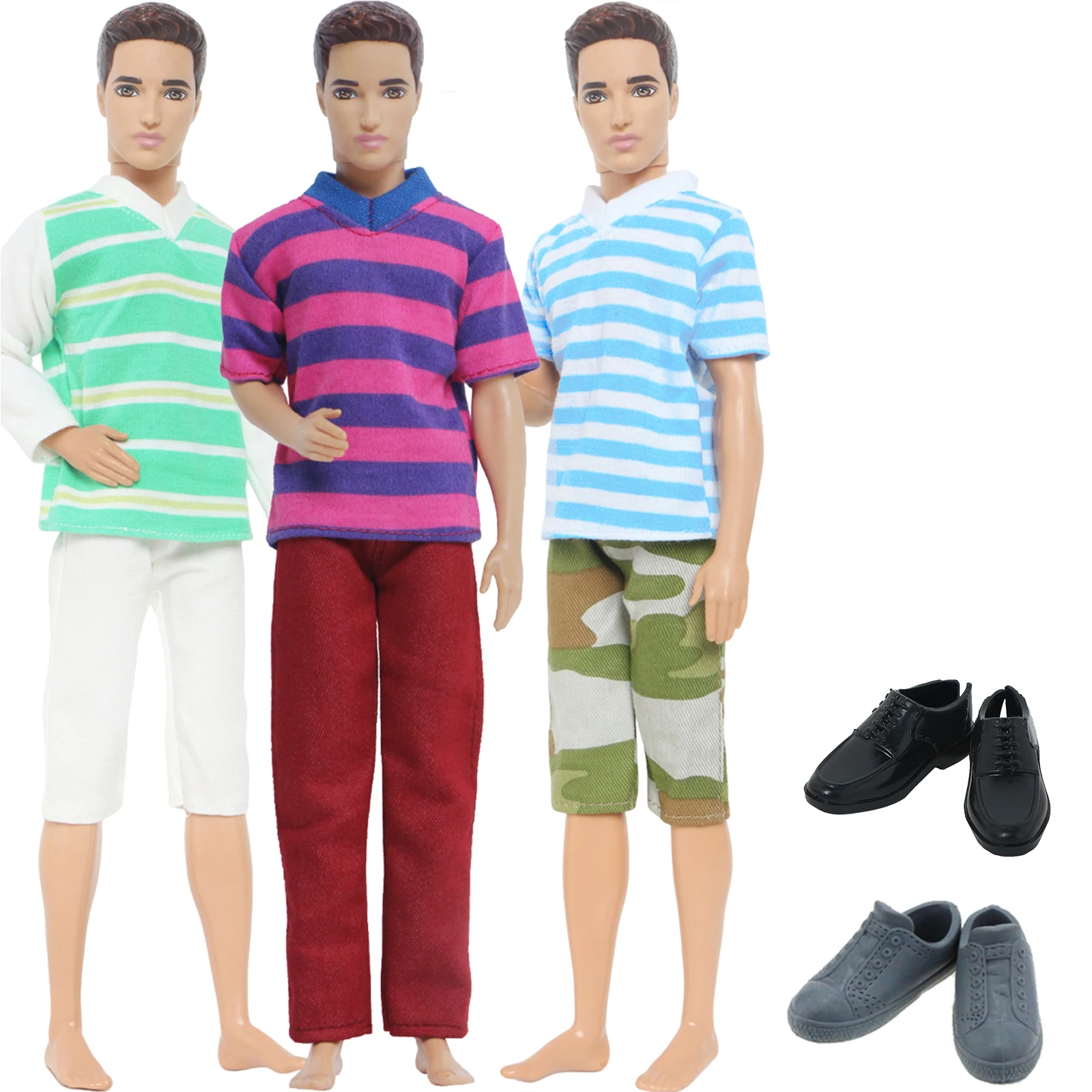 Doll Clothes 5 Set Men's Doll Outfit Pants T-shirt 2 Shoes Slippers for Ken Doll Accessories Toys