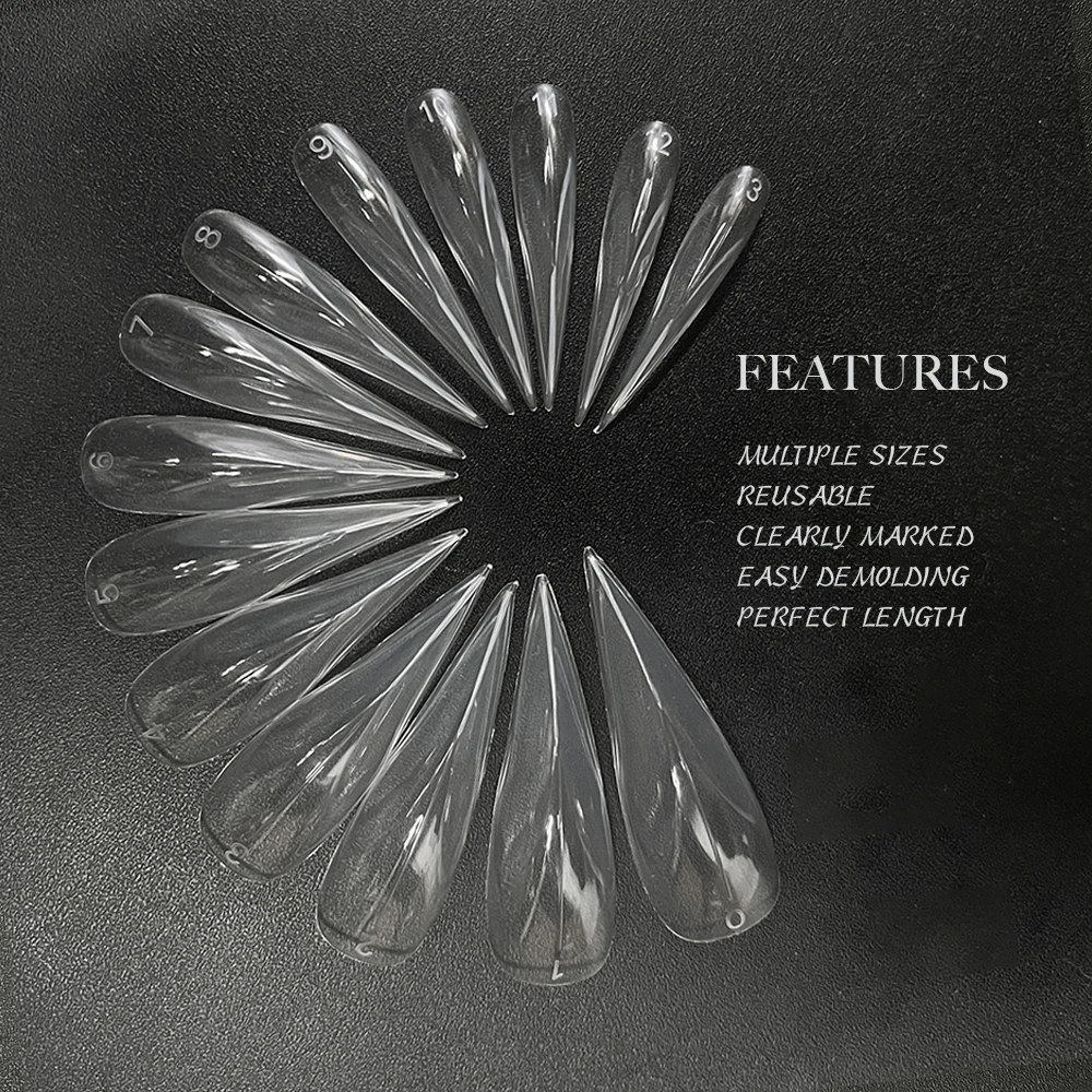 Fake Nail Forms 70/140pcs Curved Stiletto Nail Dual Form for Poly Nail Gel Extension of 3D Eagle Claw Hawk Sculptural Nails Full Cover Molds