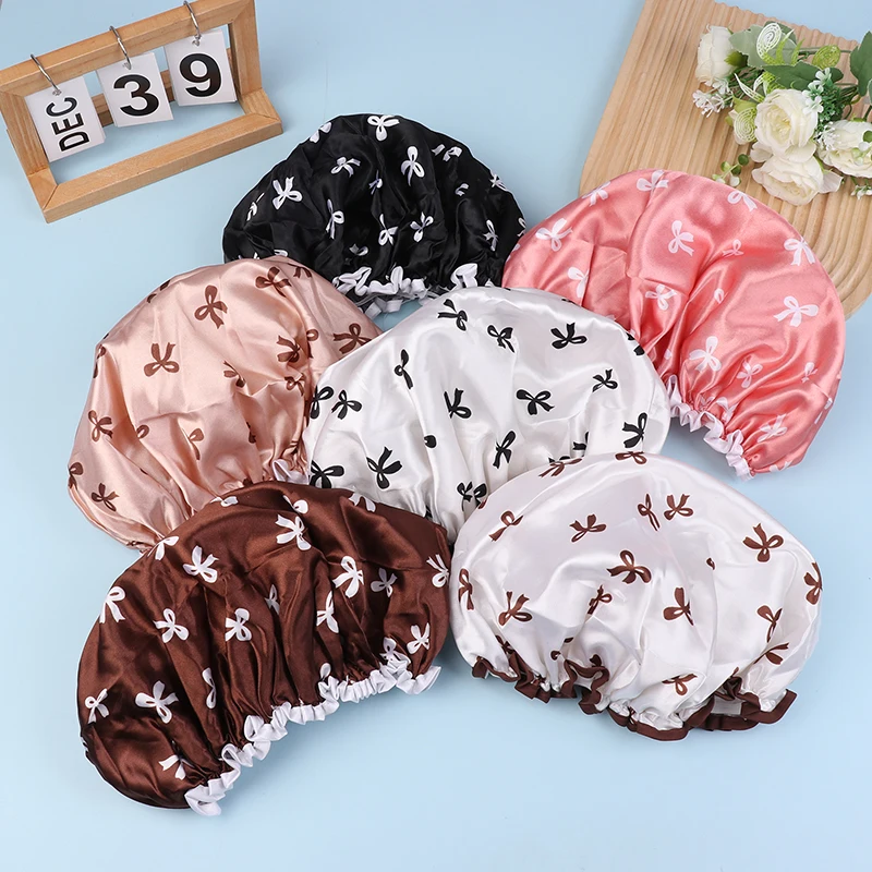 Double-layer Water-proof Shower Cap Antifouling Kitchen Hair Cover Bathroom Bath Hat Elastic Comfortable For Men Women
