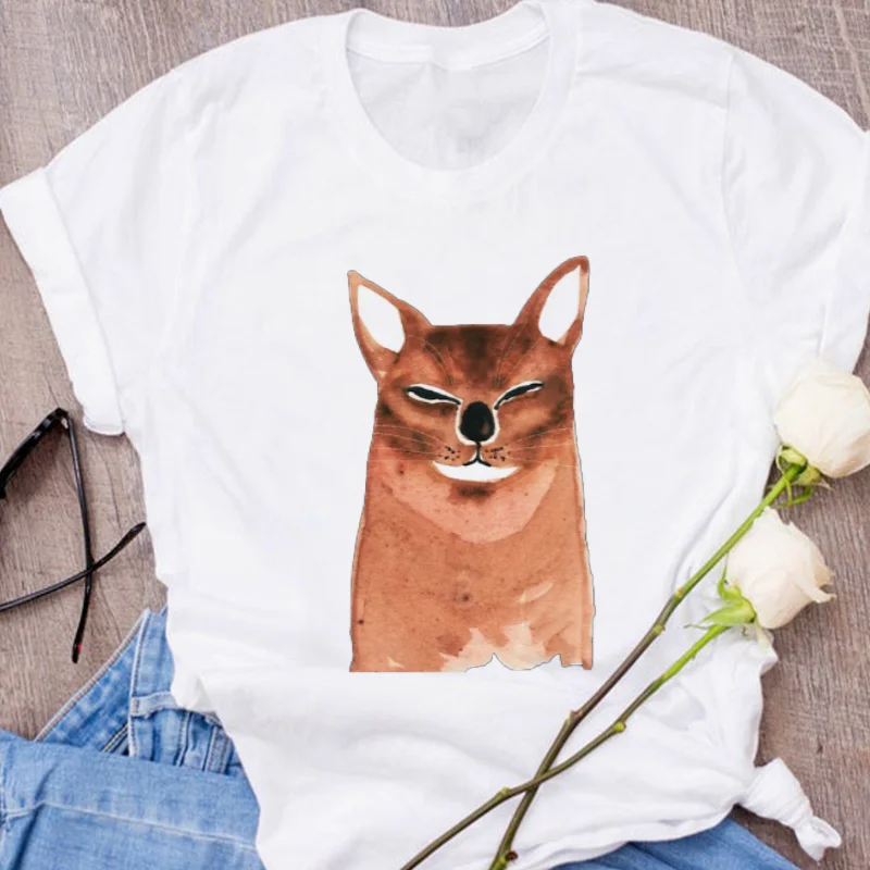 

Женская модная одежда, футболка с рисунком, веселая и милая летняя футболка с круглым вырезом и изображением животных, женский топ с коротким рукавом
