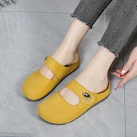 Mules Mary Jane en daim pour femmes, livraison gratuite, sabots plats décontractés sans talon, pantoufles confortables à enfiler, chaussures quotidiennes rétro minimalistes 3