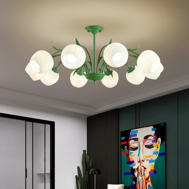 

TEMAR Green Chandelier Light LED Creative Simple Fresh Design Glass Pendant Hanging Lamp for Home Living Room Bedroom