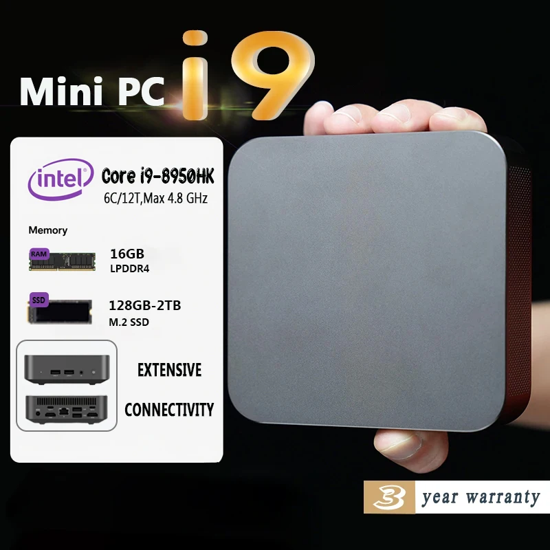 휴대용 미니 데스크탑 PC Windows 11 Intel Core i9 8950HK DDR4 16GB 1TB 2TB SSD 게임용 PC Type-C 4K 60Hz 미니 PC 컴퓨터