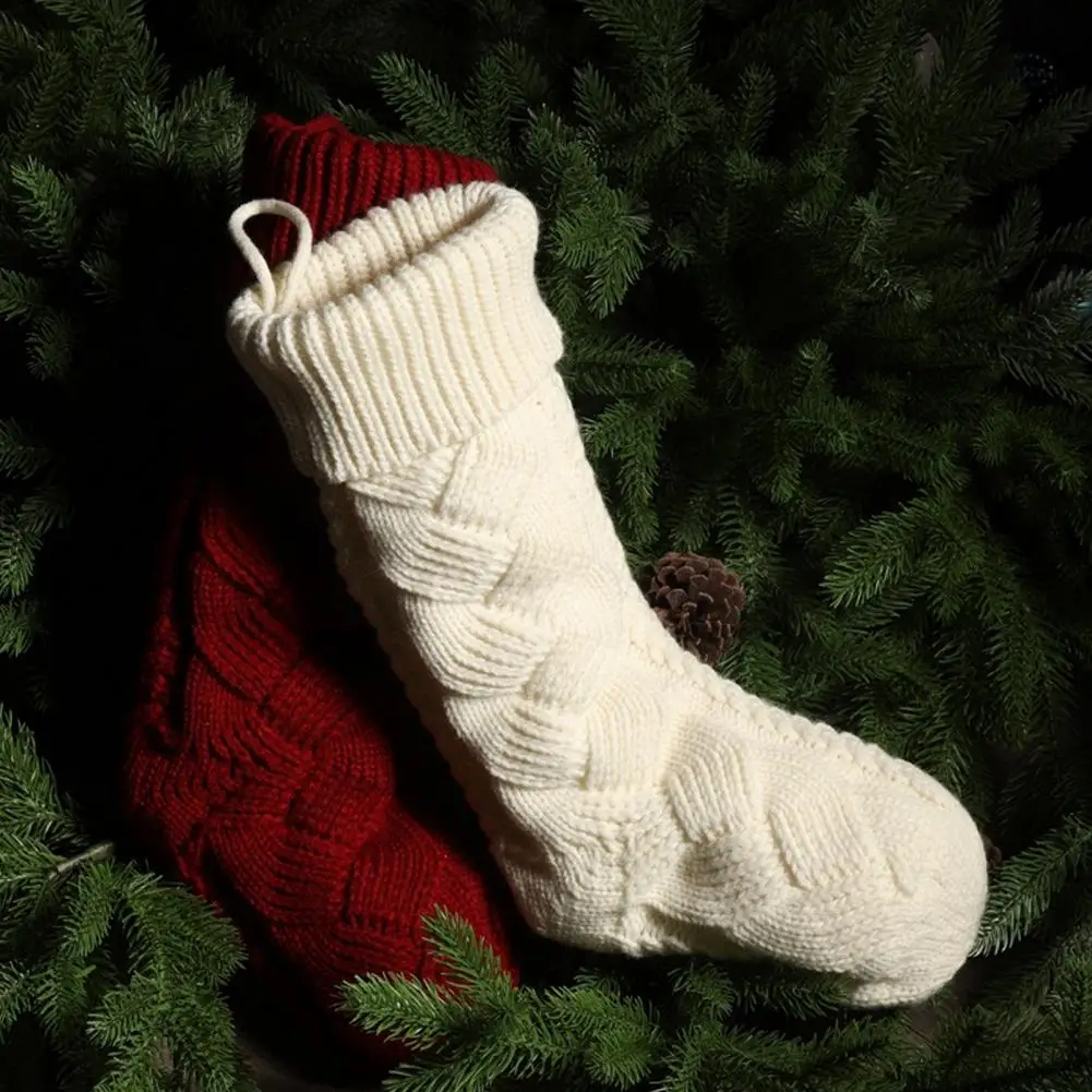 Décoration Cheminée Sapin Chaussette De Noël Tricotée Meiwash 46cm - Sac Cadeau Décoratif Pour Cheminée, Blanc Décoration Noël Cheminée