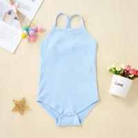 PatPat 5 Colors 95% Cotton Summer Cool Newborn Baby Boy/Girl Clothes Casual Jumpsuit Ribbed Sleeveless Spaghetti Strap Romper 2