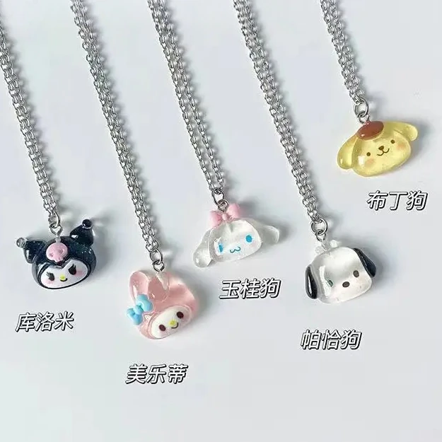 

Creative Kawaii Sanrio Necklace Anime Kuromis Cinnamorolls Melodys Alloy Pendant Jewelry Cartoon Accessories for Children's Gift
