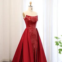 Sparkly Sequin Wine Red Mermaid Evening Dresses with Overskirt 2024 Elegant Women Wedding Gala Party Gowns 513 1