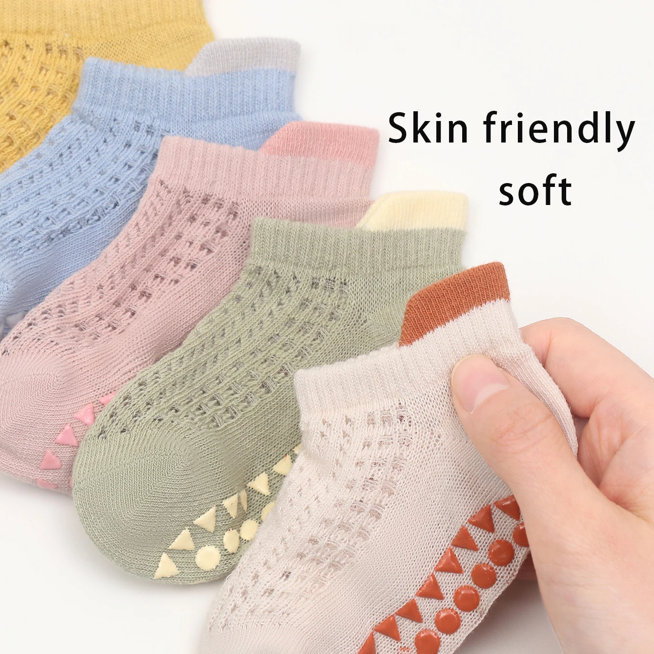 4 pairs of spring and summer floor socks, large area adhesive baby trampoline socks, anti slip socks, solid color short socks, b 4