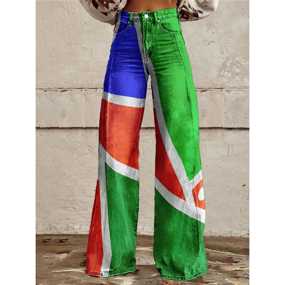 Bunte Vintage-Flare-Hose mit sexy Disco-Muster, 90er-Jahre-Club-Party-Hose mit geometrischem Druck, Damen-Hose mit hoher Taille und weitem Bein – Detail 15