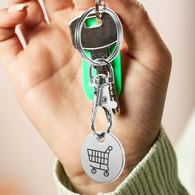 Shopping Cart Trolley Tokens Key Ring Mini Metal Stainless Steel Key Ring Remover Coin Label Keychain Unisex Grocery Decoration