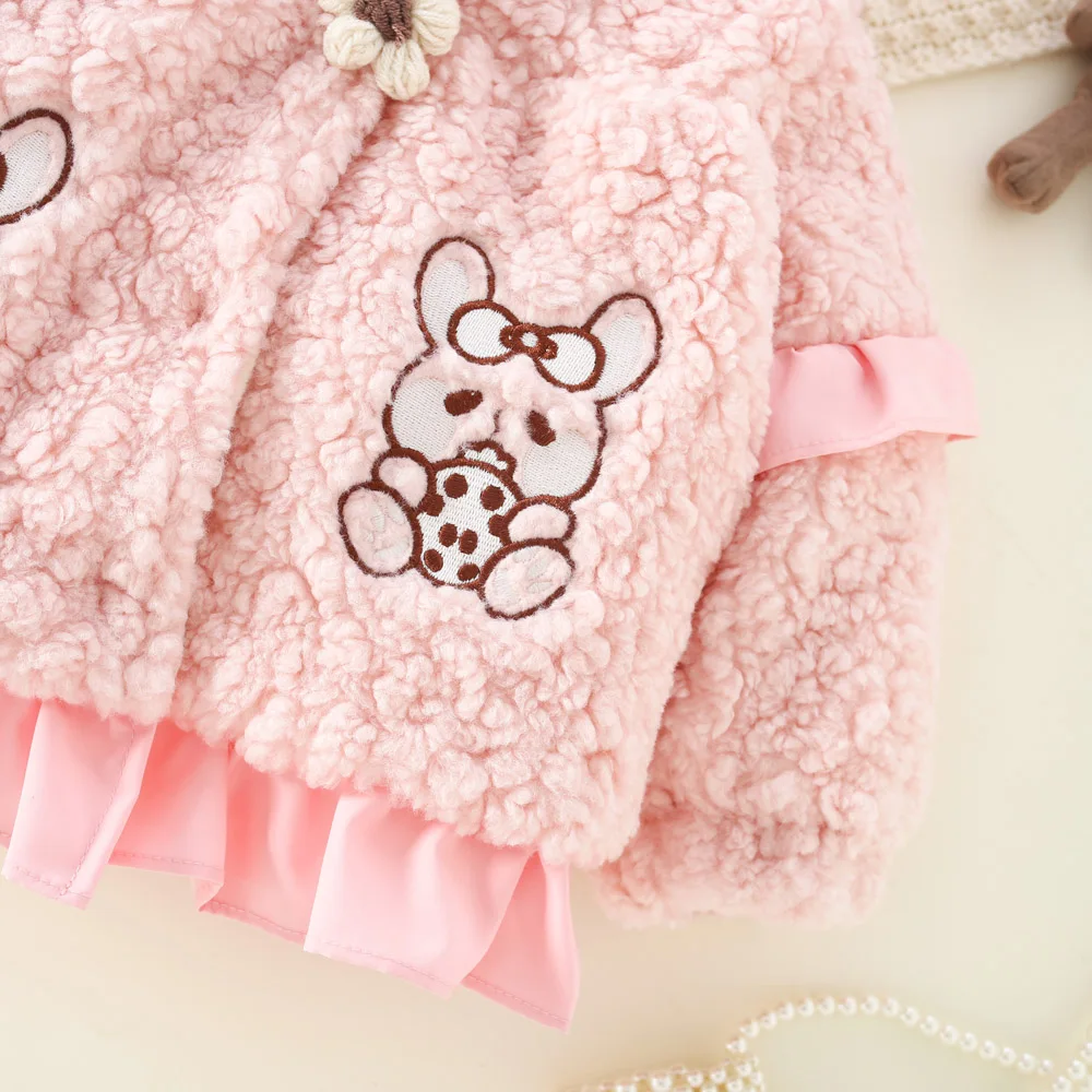 Girls' New Hooded Bunny Western-Style Lamb Wool Cotton Coat With Thick Velvet For Winter Trend