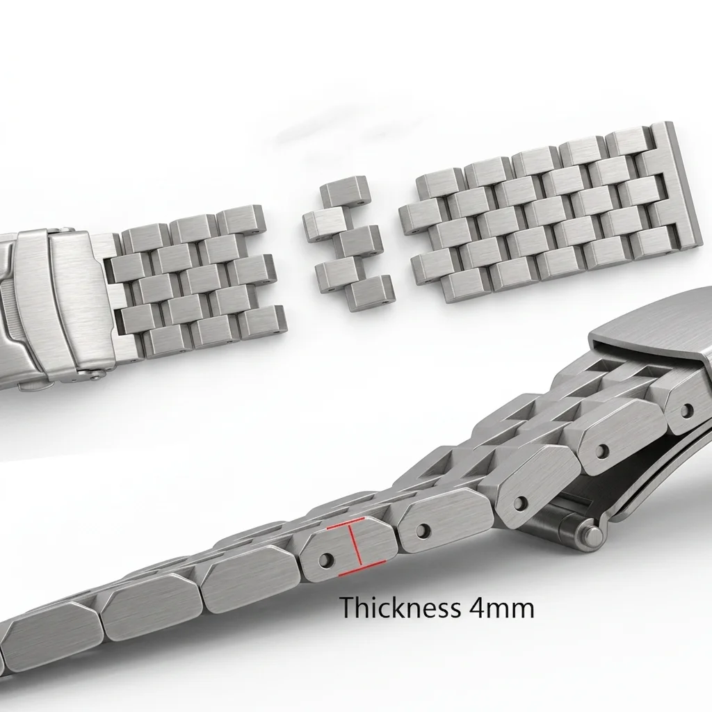 Elegant Stainless Steel Watch Strap Bracelet - Polished Brushed Finish