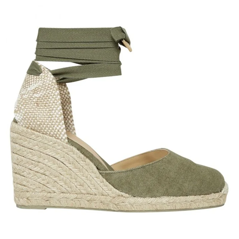 

Newest Weave Braid Platfrom Wedge Espadrille Sandals Red Green Black Stretch Fabric Lace Up Ankle Wrap Leisure Outside Shoes