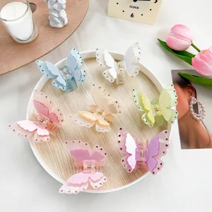 2024 Summer Double-layer Butterfly Zircon Acetate Hair Claw Clip Headwear Women Fashion Korea Sweet Colorful Hairpin Accessories