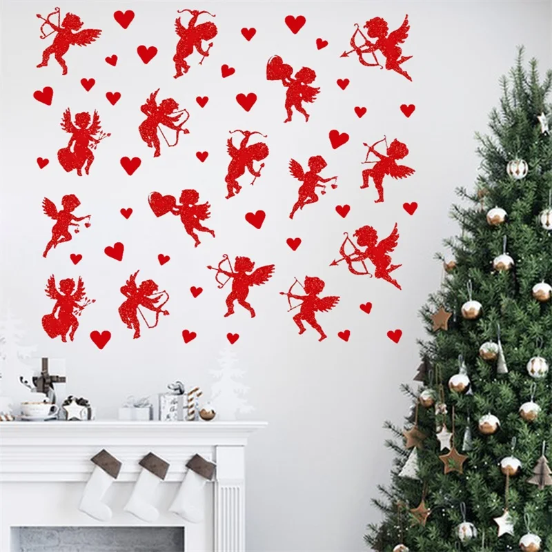 Valentine&rsquo;s Day Window Clings Cute Angel Heart Window Stickers Home Car Decorations