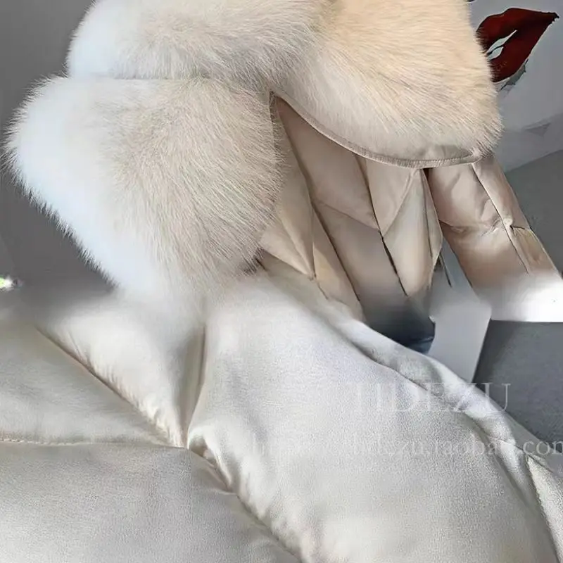 Fox Fur Shawl Collar Fur Down Jacket, High-end Mid Length Young and Fashionable Warm 90 Duck Down Jacket, Women's Winter New 202