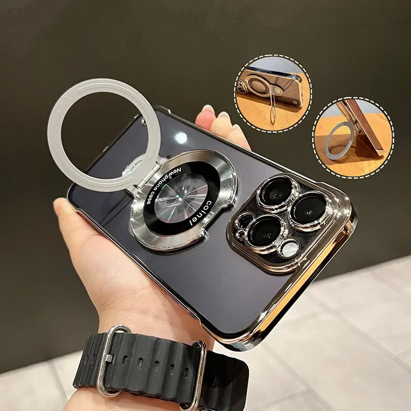 Sleek Borderless Magnetic Case with Folding Holder and Glass Camera Protector