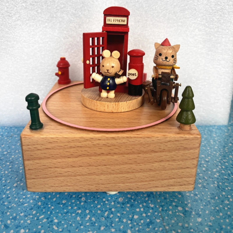 Wooden Hand Cranked Music Box Ornament Classical Carving Home Decor
