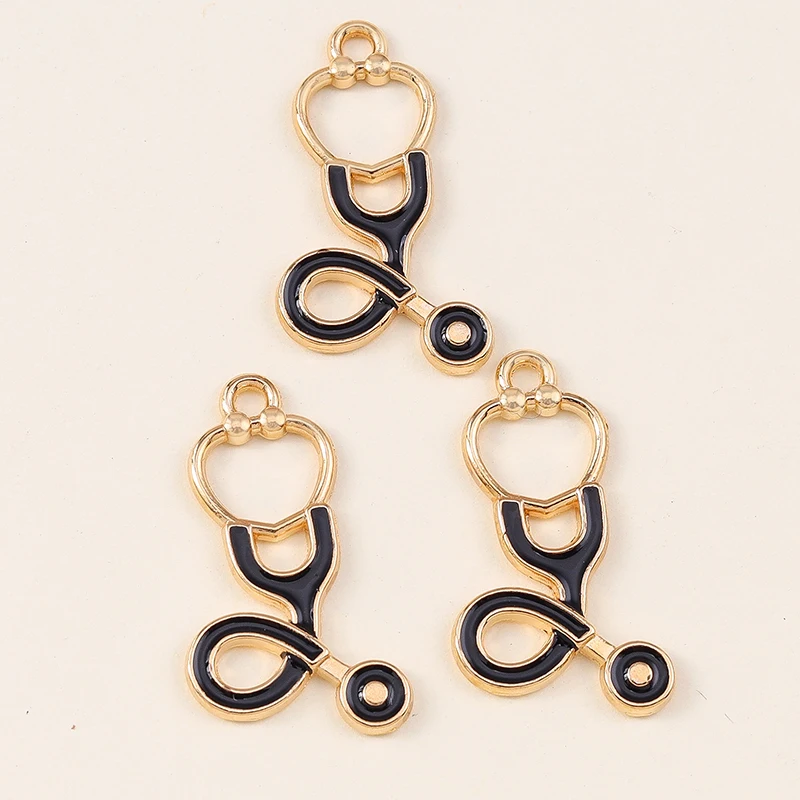 Leslie 10 Stück Emaille Ärzte Charms Medizinische Stethoskop Spritze Krankenschwester Hut Anhänger für Armband DIY Schmuckherstellung – Detail 8