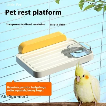 【E】Bird Perch Stand For Parakeet Canary Parrot Perch Stand Toy Rectangle Bird Cage Platform Water Bowl Bird Cage Accessories