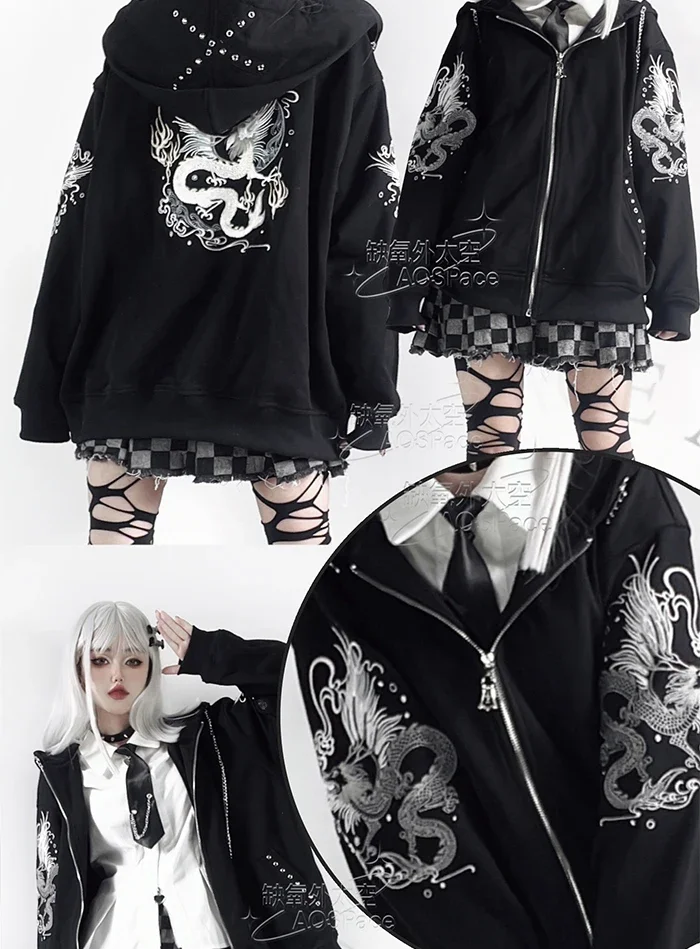 Asian Culture Embroidery Black and White Printing Zipper