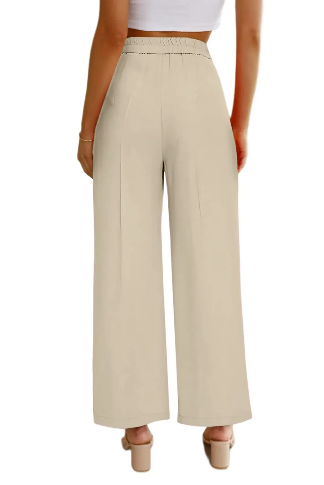 Spring Summer Plus Size S-3XL Women's Stretch Belt Wide-Leg Pants Women's Solid Color Wide Full-Length Casual Suits Pants