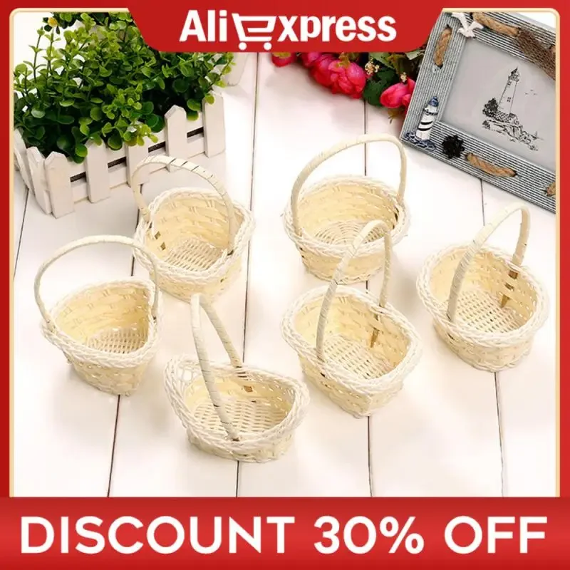 

Hand Made Wicker Flower Basket Portable Handle DIY Basket Kid Gift Wedding Picnic Fruit Basket Mini Storage Basket Decoration
