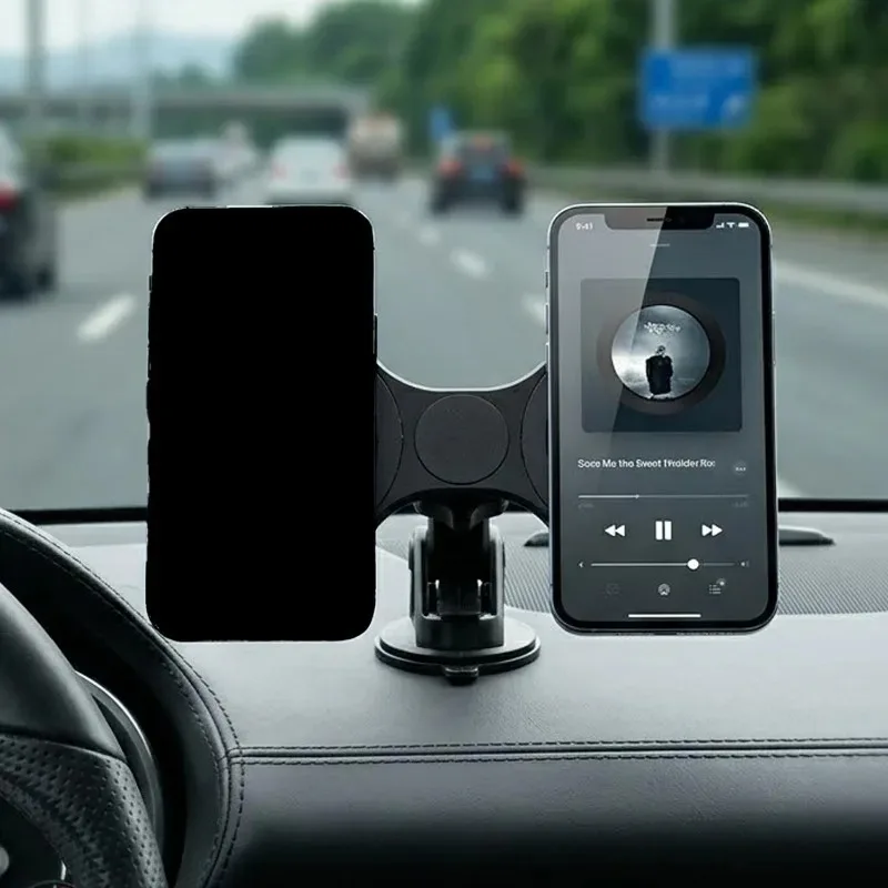 Dual-Phone Magnetic Car Mount with Secure Attachment Ring