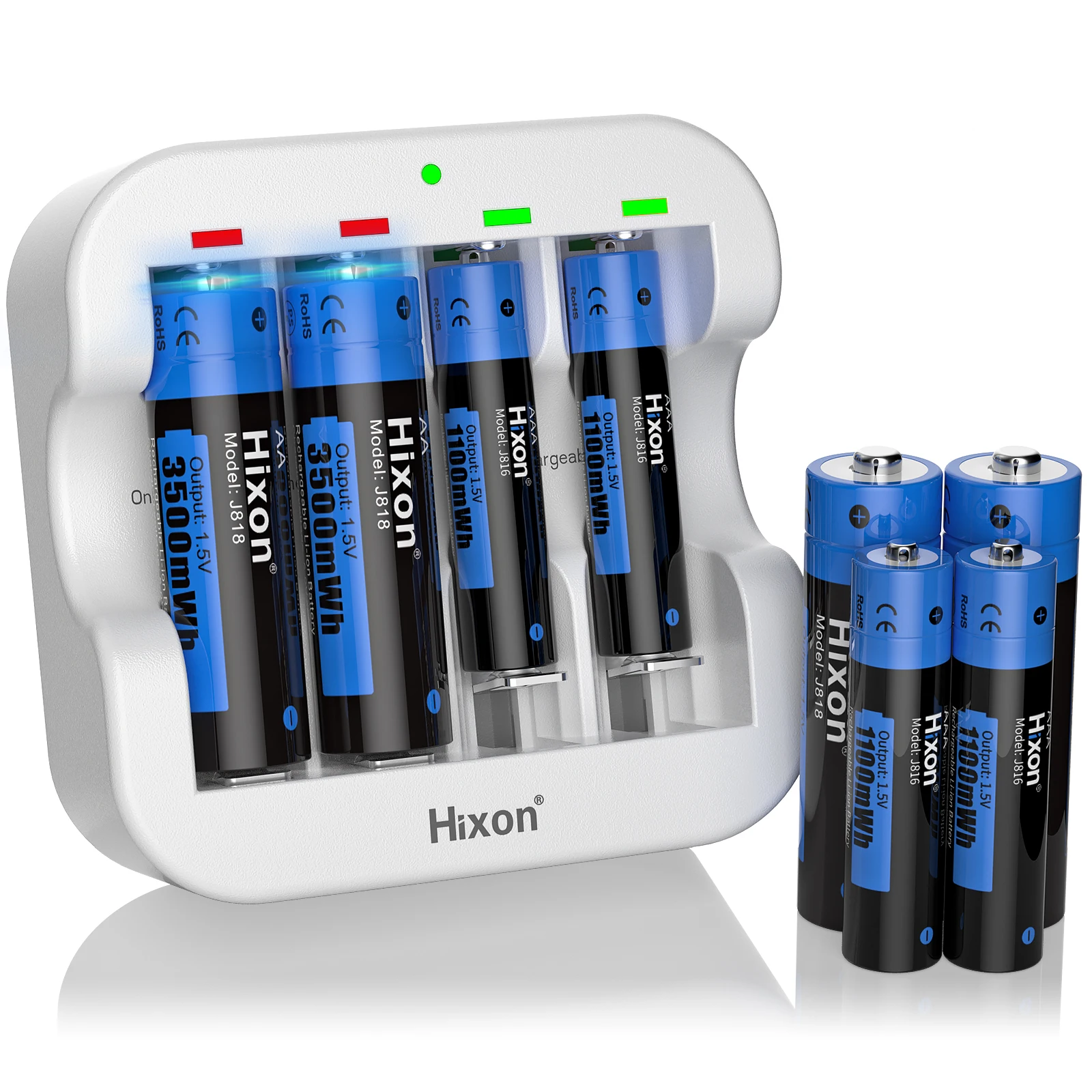 Hixon1.5V 3500mWh/1100mWh  AA & AAA Li-ion Rechargeable Battery  4 Slot Charger,  Electronic Toys, Remote Controls, Cameras