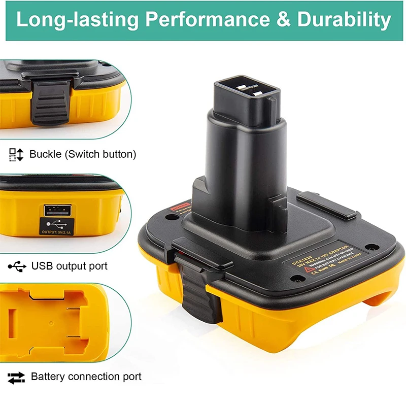 Dewalt 18V 도구 용 20V 배터리 어댑터 DCA1820 USB가있는 DC9096 DE9098 DE9096 용 Dewalt 20V 리튬 배터리 변환