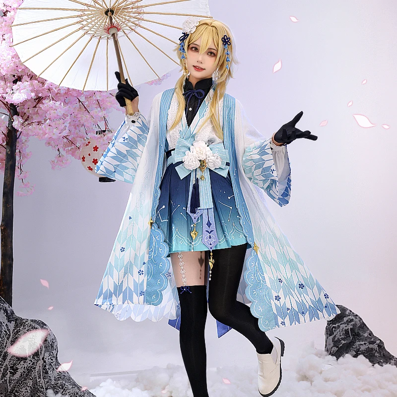 COSLEE Genshin Impact Lumine Taisho Kimono Lolita Dress Cosplay Costume Halloween Party Outfit Role Play Clothing Hot Game |