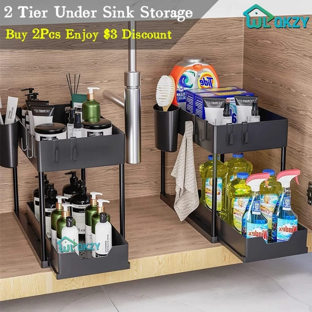 1/2 Sink Storage Organizer 2 Drawer Rack Cabinet Bathroom Kitchen Shelf  Steel - Racks & Holders - Aliexpress