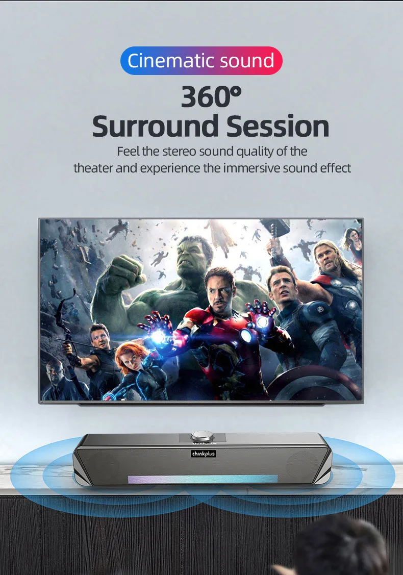Original Lenovo TS33 AUX Bluetooth 5.0 Speaker 360° Home Movie Cinematic HiFi Sound Long standby Stable Connection Loudspeaker