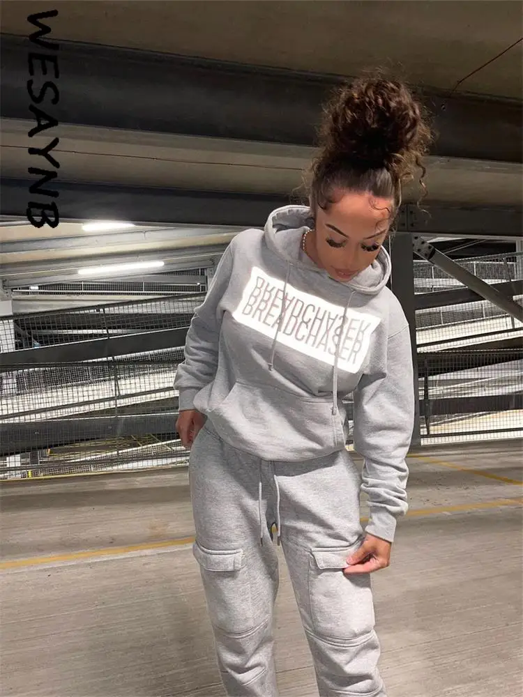 Winter Casual Gray 2 Two Piece Sets Tracksuits Women Pants Sets Fashion  Outfits for Women 2022 Wholesale Long Sleeve Hooded Top